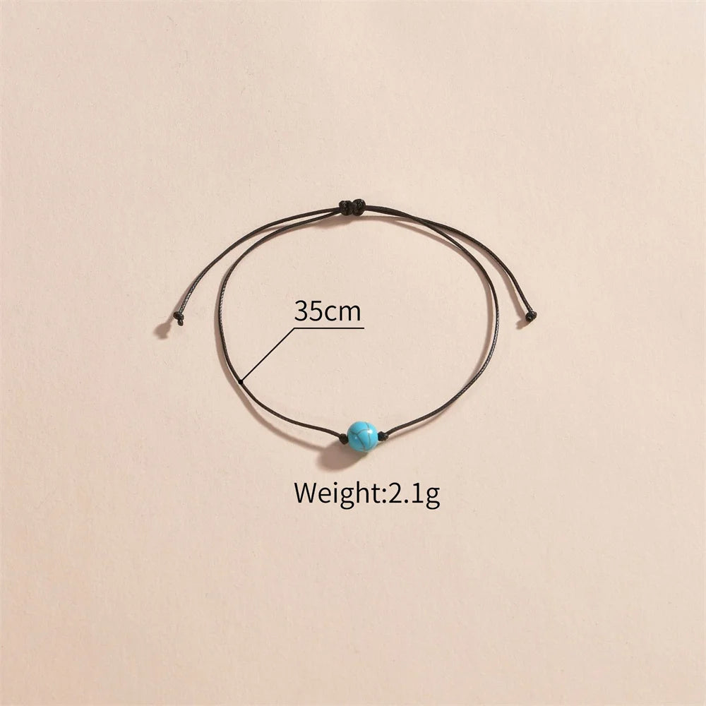 New French Vintage Turquoise Beaded Anklet Woman Handwoven Adjustable Bohemian Foot Jewelry Summer Beach Accessories Gift