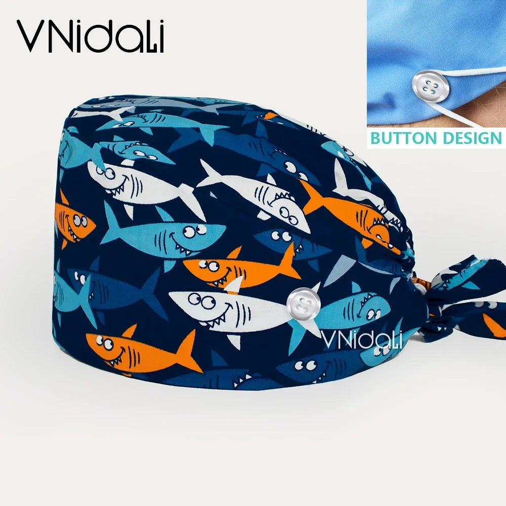Women Beauty Work Hats Pet Grooming Nursing Work Scrub Hats Surgical Hats for doctors nurse hats scrub cap with button