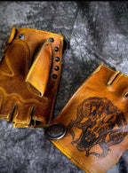 Motorcycle Gloves Men's Driving Retro Motorcycle Driver Non-Slip Durable Half Finger Fingerless Fitness Real Goat Leather Gloves