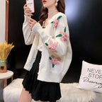 Sweater Female 2023 Spring and Autumn Knitwear Women Heavy Industry Rose Blossom Embroidery Contrast Sweater Coat Cardigan