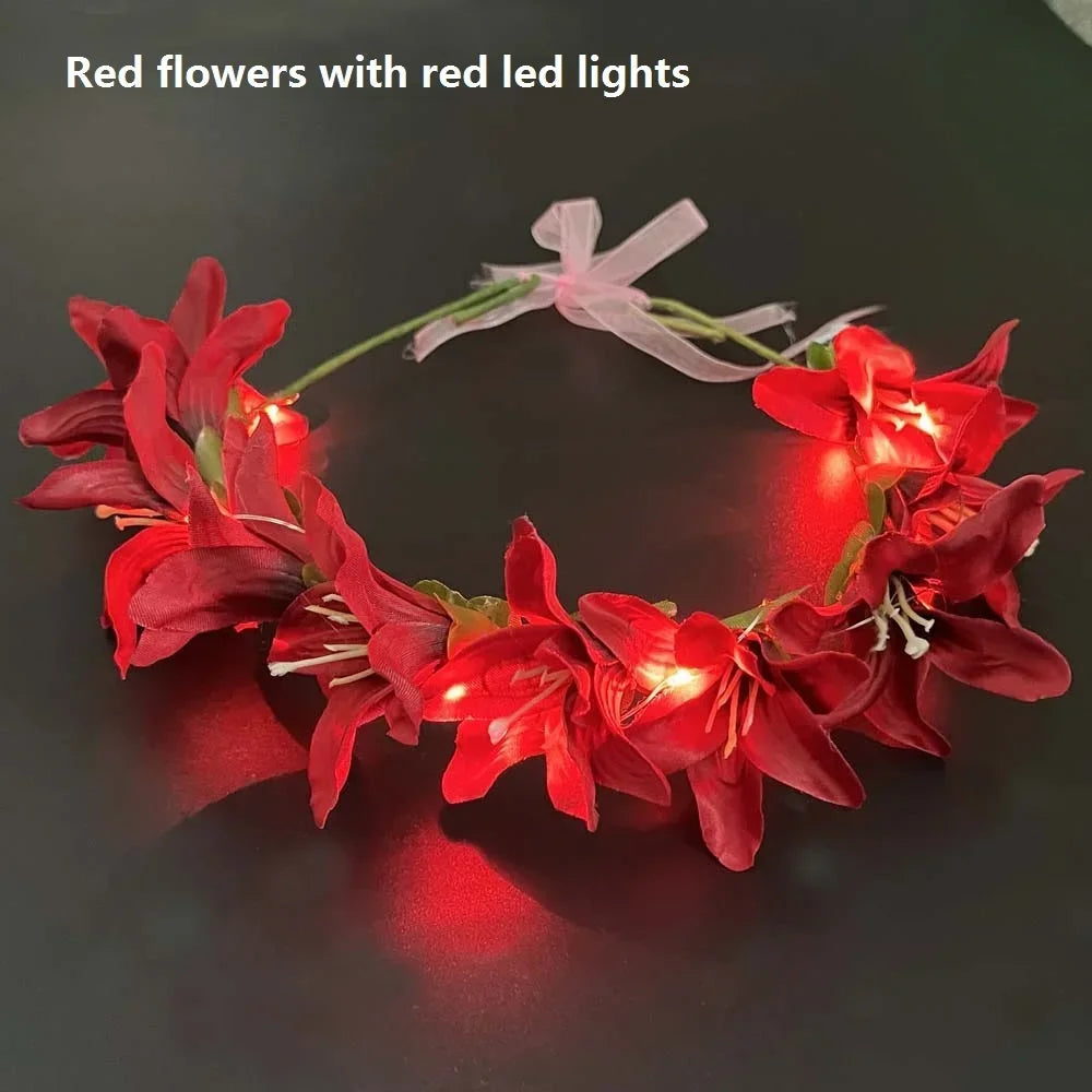 Light Up Party Flower Headband Wreath Crown Floral Wedding Garland Bridal Hairbands Festivals Photo Birthday Christmas