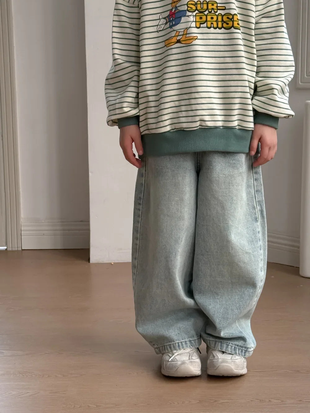 Children Pants 2025 Spring Boys and Girls Korean Solid Casual Denim Straight Leg Pants Children Versatile Loose Wide Leg Pants