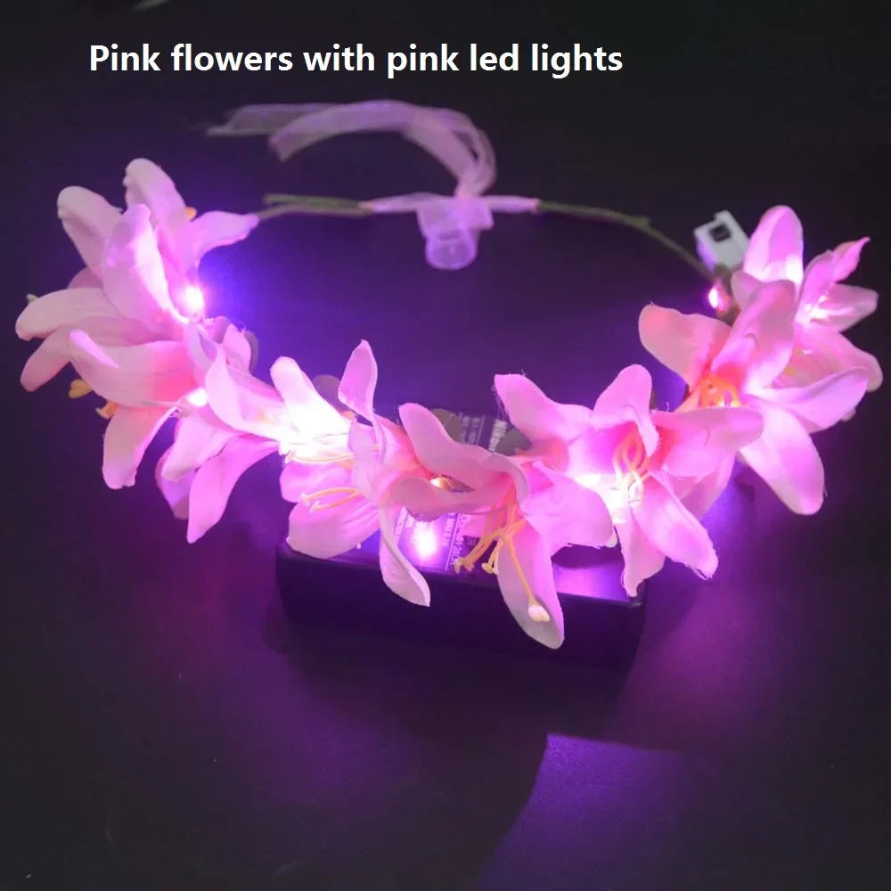 Light Up Party Flower Headband Wreath Crown Floral Wedding Garland Bridal Hairbands Festivals Photo Birthday Christmas
