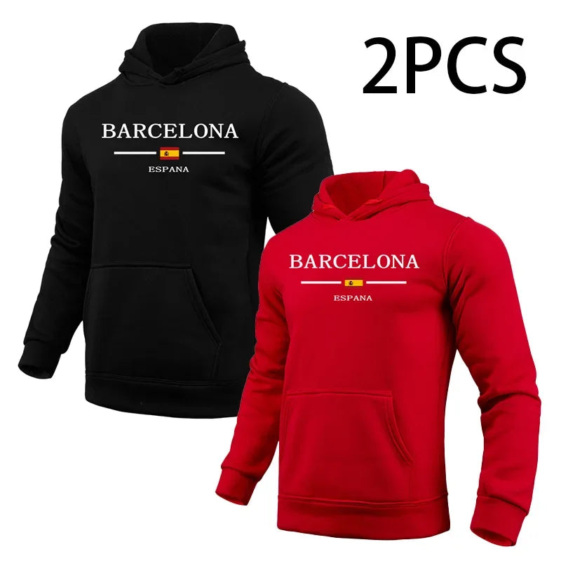 2 in 1 Hoodie for Man Barcelona Print Fall Winter Casual Sporty Jogger Sweatshirt Home Outdoor Comfort Warm Fashion Pullover