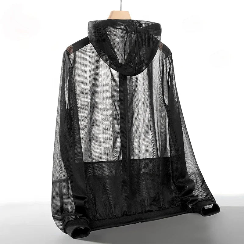 Summer Men's Sun Protection Clothing Lightweight Breathable Ice Silk Hooded Quick Dry Jacket Outdoor Anti-ultraviolet Skin Coat
