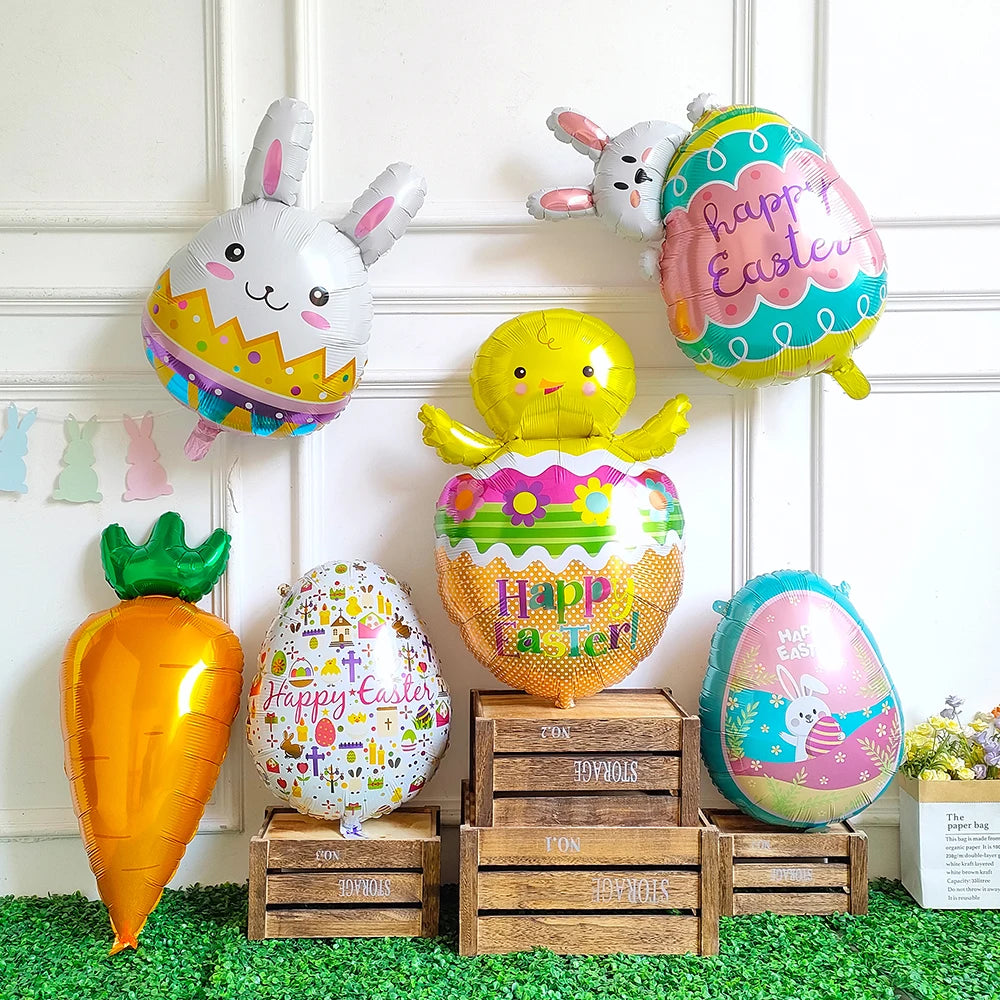 Easter Bunny Carrot Egg Foil Balloon Broken-shell Chicken Long eared Rabbit 4D Standing Balloon Happy Easter Party Deco Kid Gift