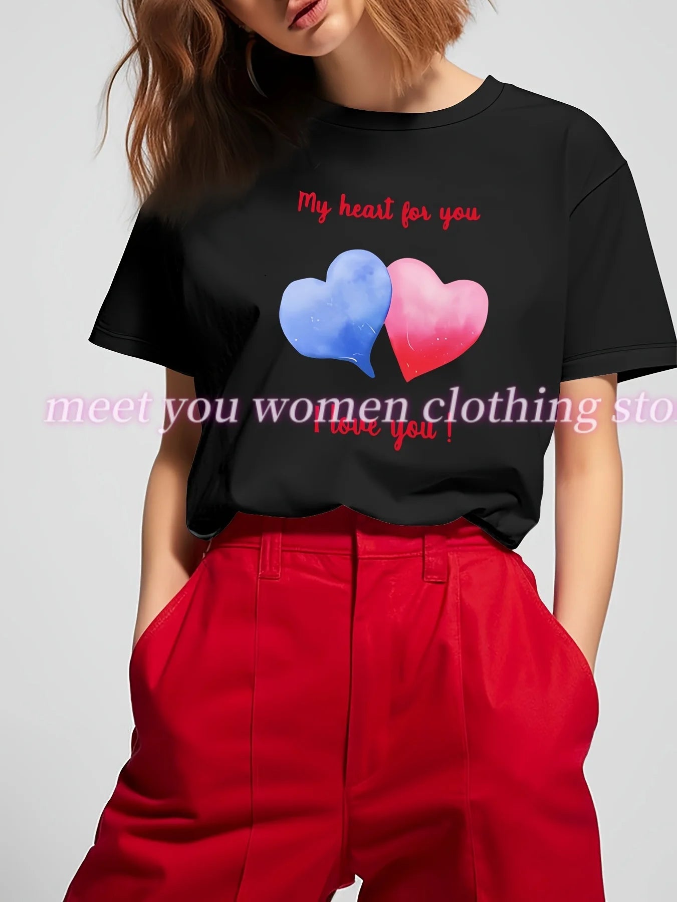 Valentine's Day LOVE  Print T-shirt Women Summer Retro American style Casual Short Sleeve  Girl Tops  Streetwear Couple teeses