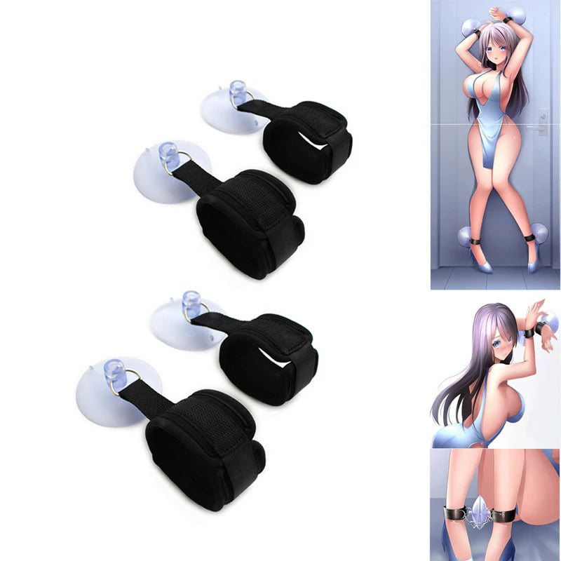 BDSM Handcuffs Sexy Ankle Cuff with Suction Cup Bathroom Floor Adult Sex Toys for Womans Couple BDSM Bondage Restraint Gear