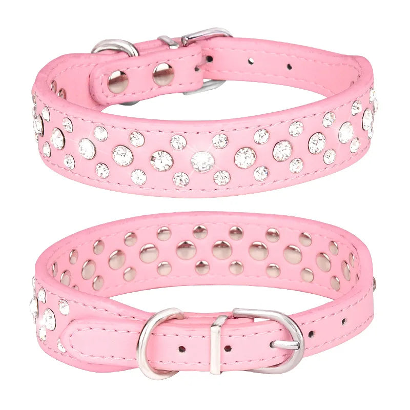 Pet collars for small dogs, pet collars, rhinestone PU collars for cats and dogs, adjustable to prevent pets from being lost