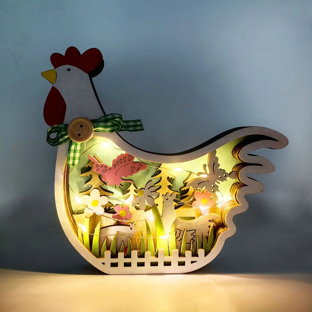 Easter Wooden Turkey Decorations Flowers Butterfly Home Tabletop Wooden Crafts Decoration