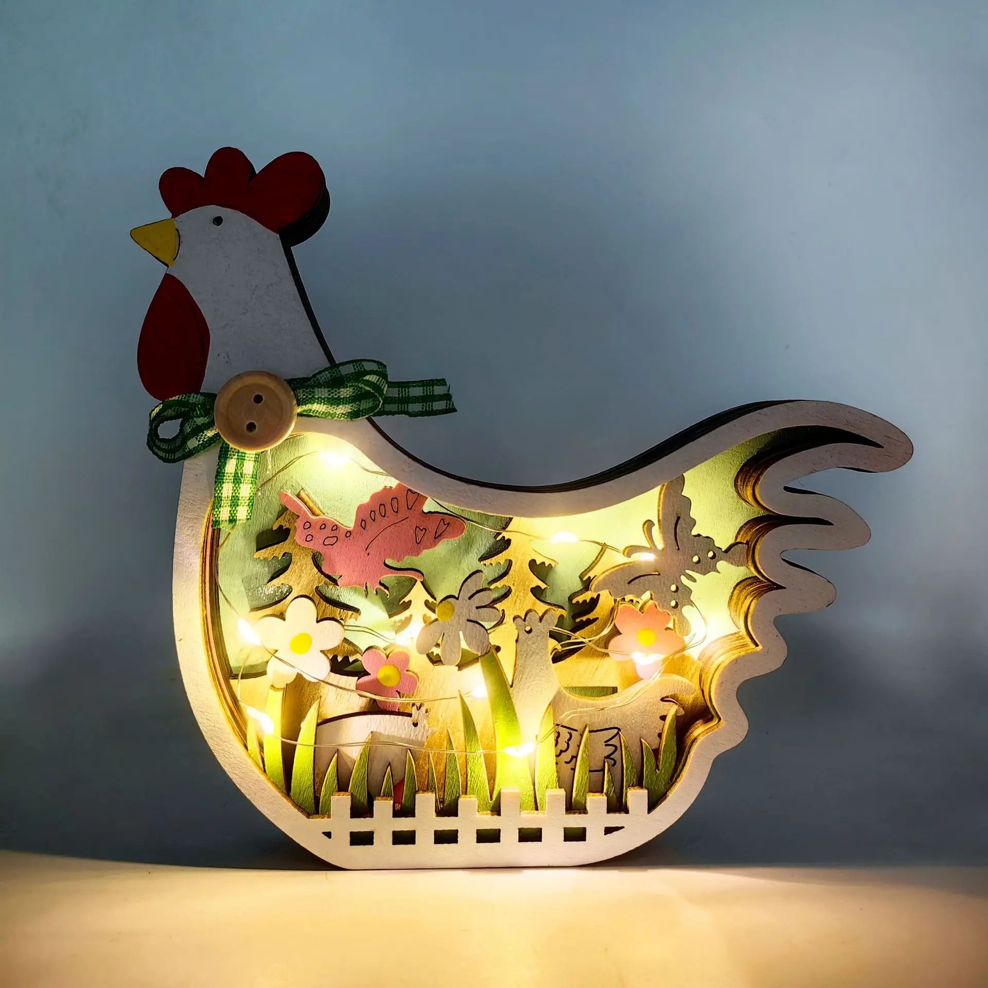 Easter Wooden Turkey Decorations Flowers Butterfly Home Tabletop Wooden Crafts Decoration