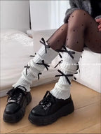 Woman Knitted Leg Warmers Autumn and Winter New Bowknot Thick Keep Warm White Leg Warmers 1 Pair High-quality
