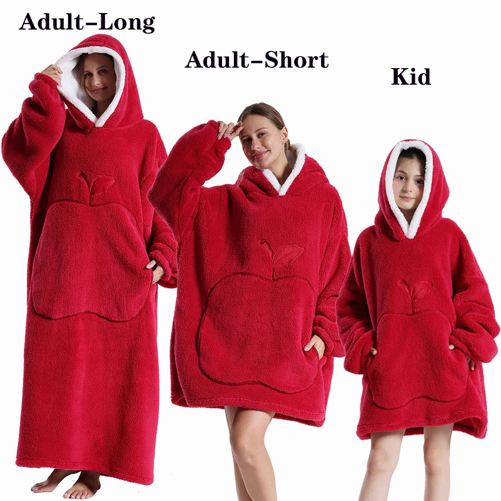 Winter Hoodies Sweatshirt Women Men Pullover Extra Long Warm Soft Fleece Giant TV Oversized Blanket with Long Flannel Sleeves