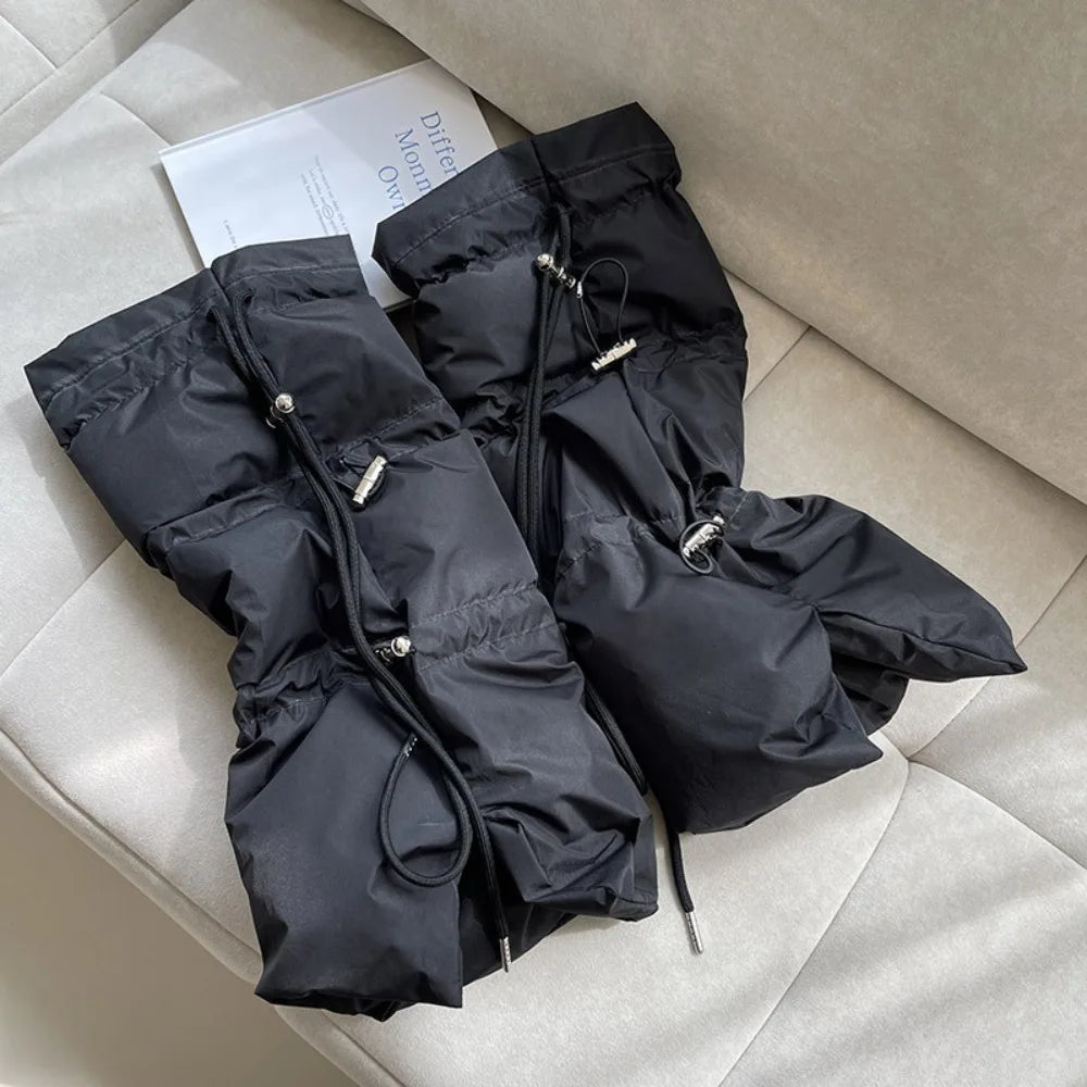 30/42cm New Thick Leg Warmer Women Ankle Warmer Drawstring Padded Puffer Split Boot Cuffs Adjustable Calf Gaiters Winter