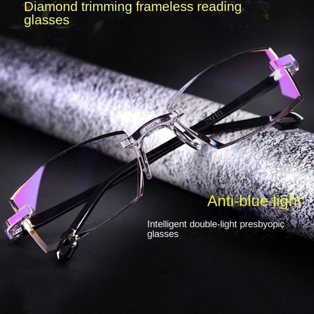 Intelligent Zoom Anti-blue Light Reading Glasses Frameless Cutting Edge Presbyopic Glasses Men and Women Presbyopic Glasses