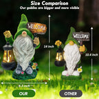 Garden Gnome Statue Outdoor Decor Large Flocked Resin Gnome Figurine with Solar Light Holding Lantern Welcome Sign
