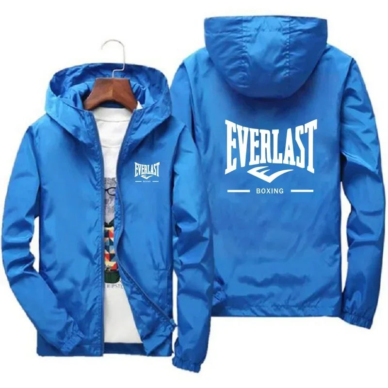 A new high-quality men's casual jacket for mountaineering from a men's brand in 2025, featuring a hooded windbreaker