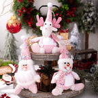 Christmas Decorations: Pink Sequined Scarf, Snowman, Pink Overalls, Reindeer, Pink Sequined Pointed Hat, Santa Claus Home Decor
