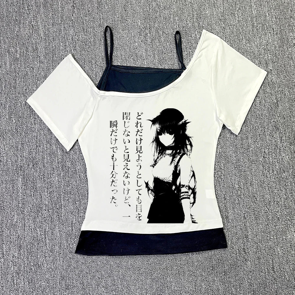 Aesthetic Tops For Women Crop Top Women 2000s Tops With Suspenders Gothic Clothes Vintage Harajuku Grunge Y2k Woman Clothing Emo