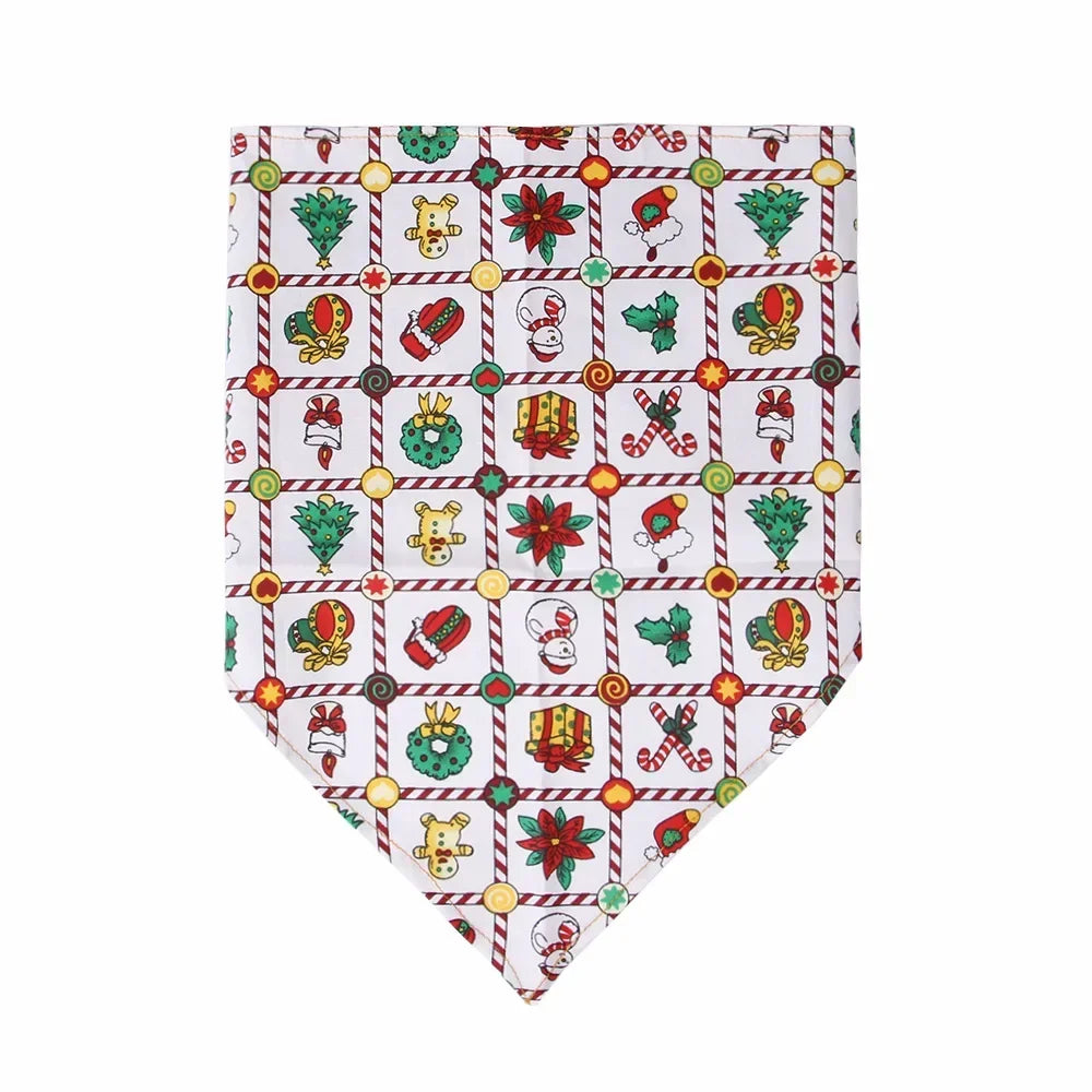 Festive Pet Bandanas  Print Dog Cat Bibs Holiday Themed Triangle Scarf Pet Drool Towel Xmas Animal Accessories