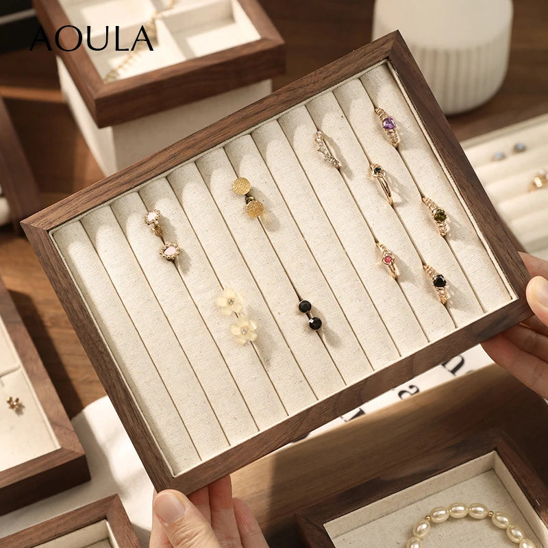 Stackable Ring Earring Jewelry Storage Multi Use Tray Bracelet Necklace Display Stand Holder Wooden Counter Top Drawer Organizer