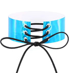 Lace up chokers necklaces for women Holographic choker gothic Wide Chocker Corset PU Leather neck jewelry