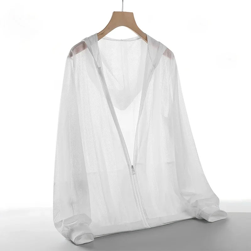 Summer Men's Sun Protection Clothing Lightweight Breathable Ice Silk Hooded Quick Dry Jacket Outdoor Anti-ultraviolet Skin Coat