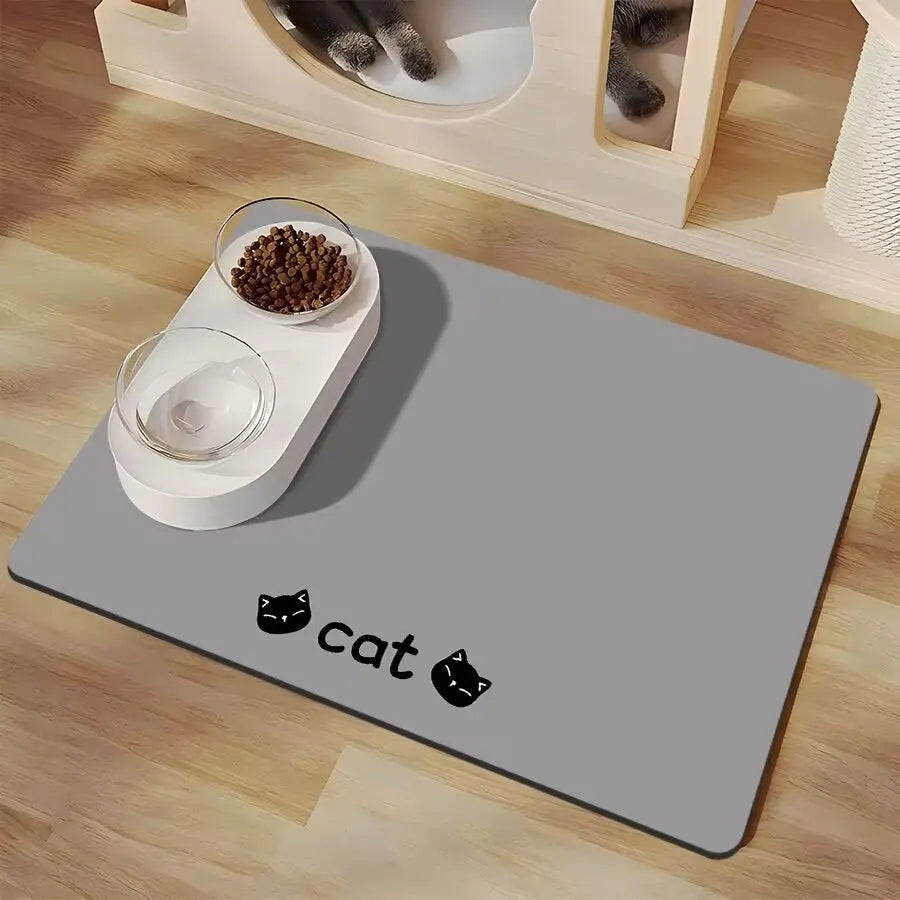 Minimalist Pet Feeding Mat for Pets Dirt-Resistant Scratch-Proof Spill-Proof Dark Color Paw Print & Bone Patterns Non-Slip