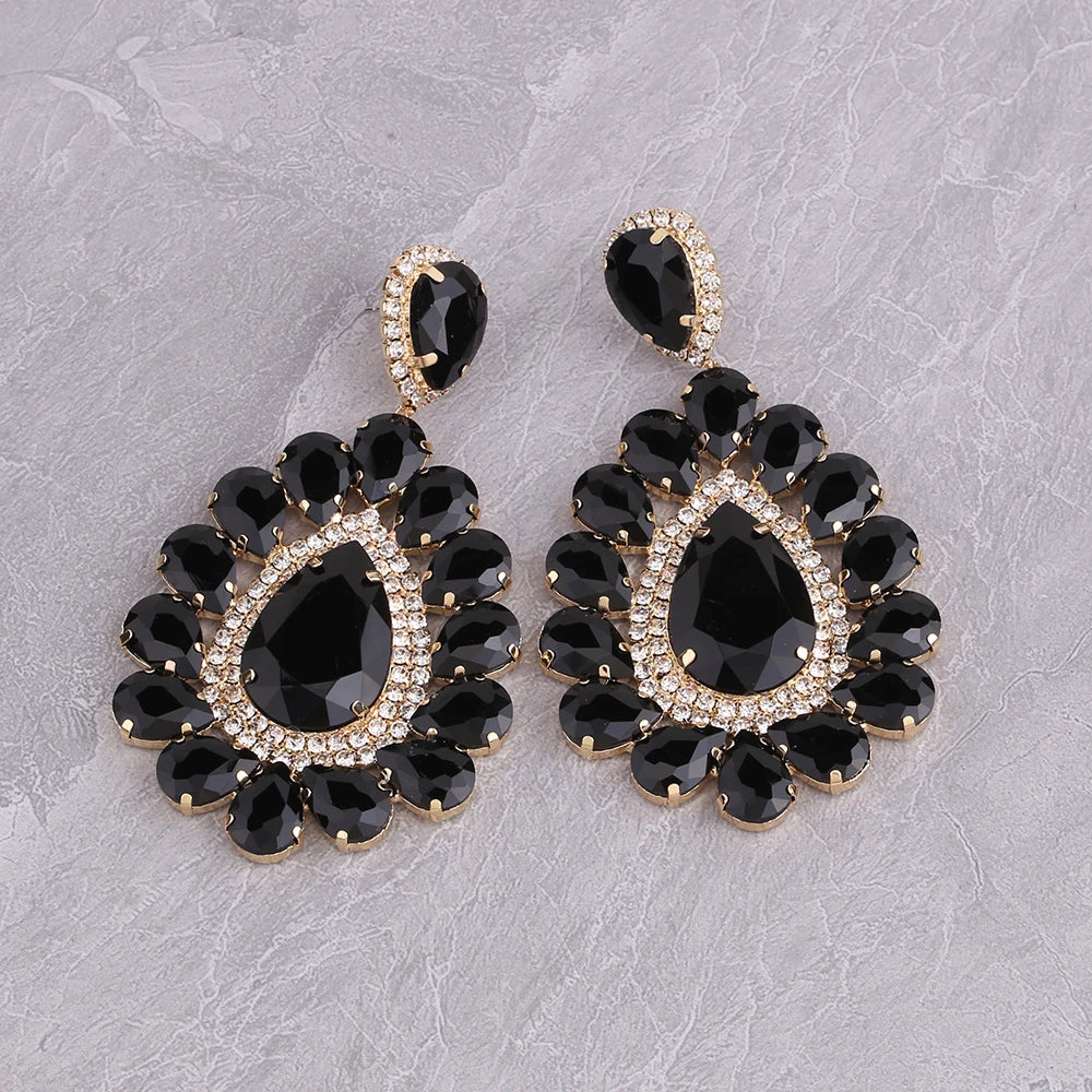 New Big Drop Dangle Earrings For Women Fashion Jewelry Party Multicolors Crystal Drills Statement Earrings Accessories Wholesale