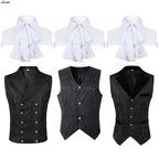 Men Steampunk Renaissance Cosplay Medieval Gothic Waistcoat Vest Vintage Vicotiran Jacquard Swallow Top Noble Fiveshell Costume