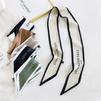 Women Hair Scarf Fashion Narrow Long Scarf Elegant Satin Silk Bow Tie Letter Print Bag Ribbon Headband Scarves Foulard Cheveux