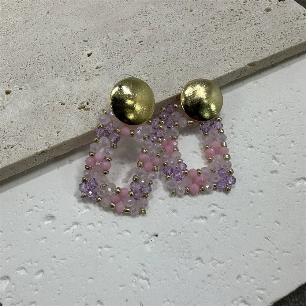 Big Drop Earrings For Women Metal Thread Beads Handmade Crystal Long Earrings Statement Fashion Jewelry