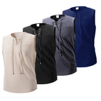 Summer Mens Tank Tops Vest Casual Comfortable breathable Sleeveless Shirts Loose Lace Up O-Neck Tops Streetwear