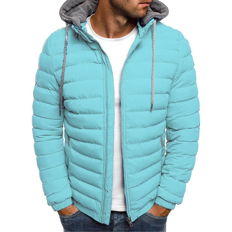 Men jacket 2025 thick stand up collar hooded solid color winter jacket men waterproof and warm business casual men jacket S-3XL