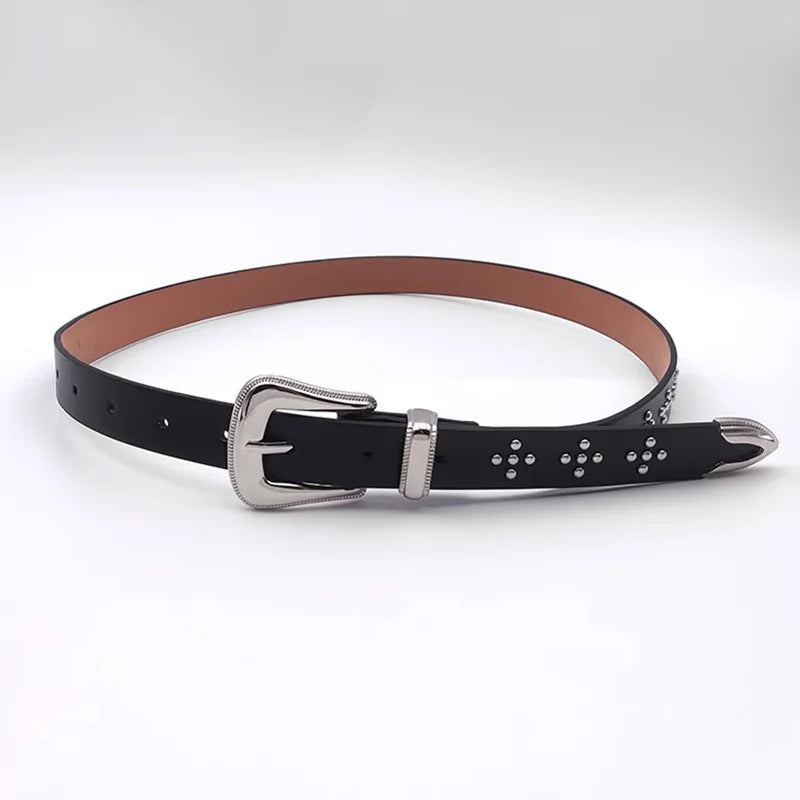 Fashion Belt For Women Designer Cross Rivet Waistband Punk Gothic Y2K Belt Female Hit Pop Desiner Elegant Jeans Belt Dark series