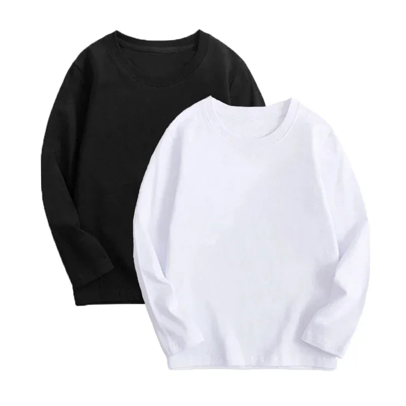 2025 Children T-shirt Boys Girls Tees Autumn Spring Cotton Long Sleeve White Shirt Kids Tops Baby Clothes