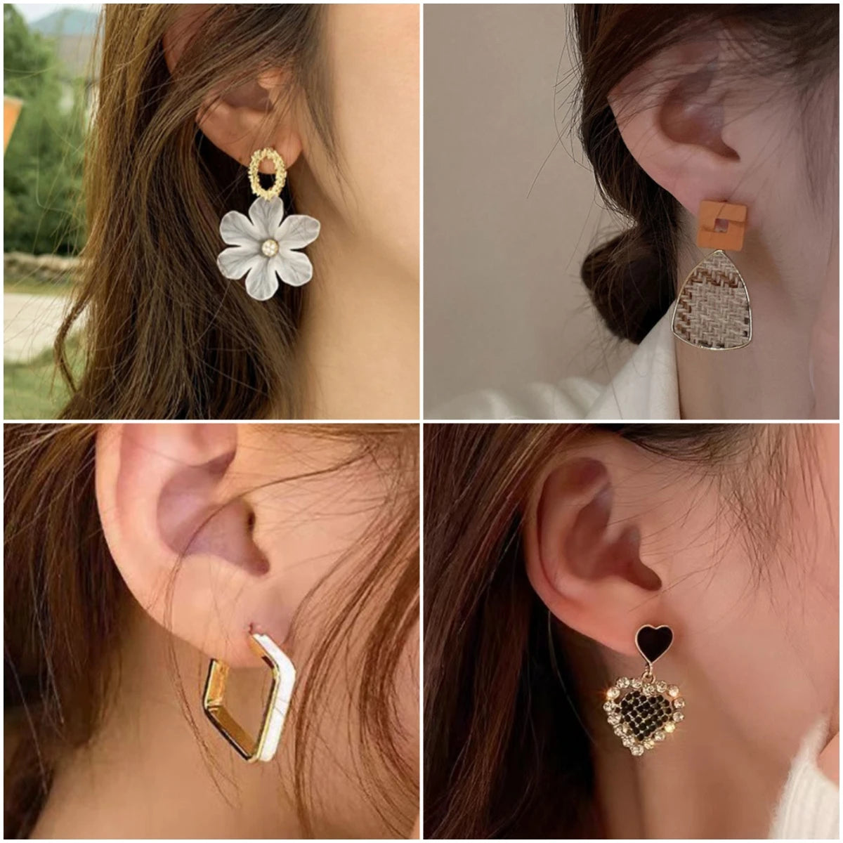 Drop Earrings for Women White Flower Heart Crystal Bow Round Circle Long Pearl Dangle Earrings Geometry Statement Jewelry Gift