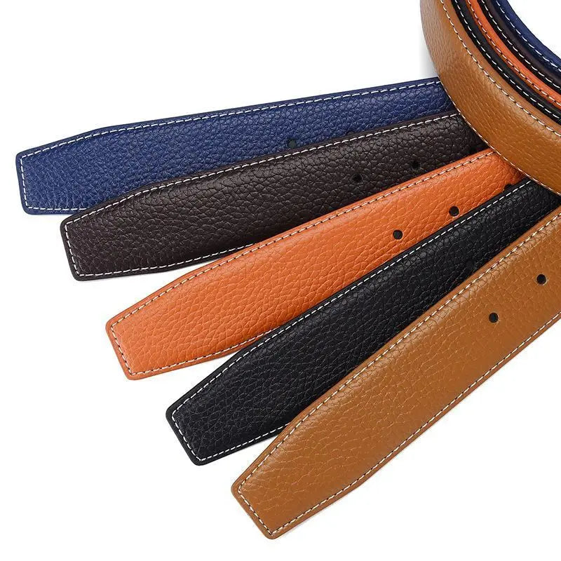 Luxury leather belt for men smooth surface double-sided usable top layer cowhide no buckle 3.8 wide without buckle belt