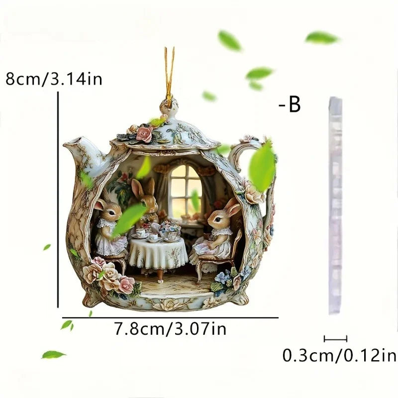 Easter Home Decor Items Rabbit In Teacup Warm Home 2d Acrylic Pendant Backpack Pendant Car