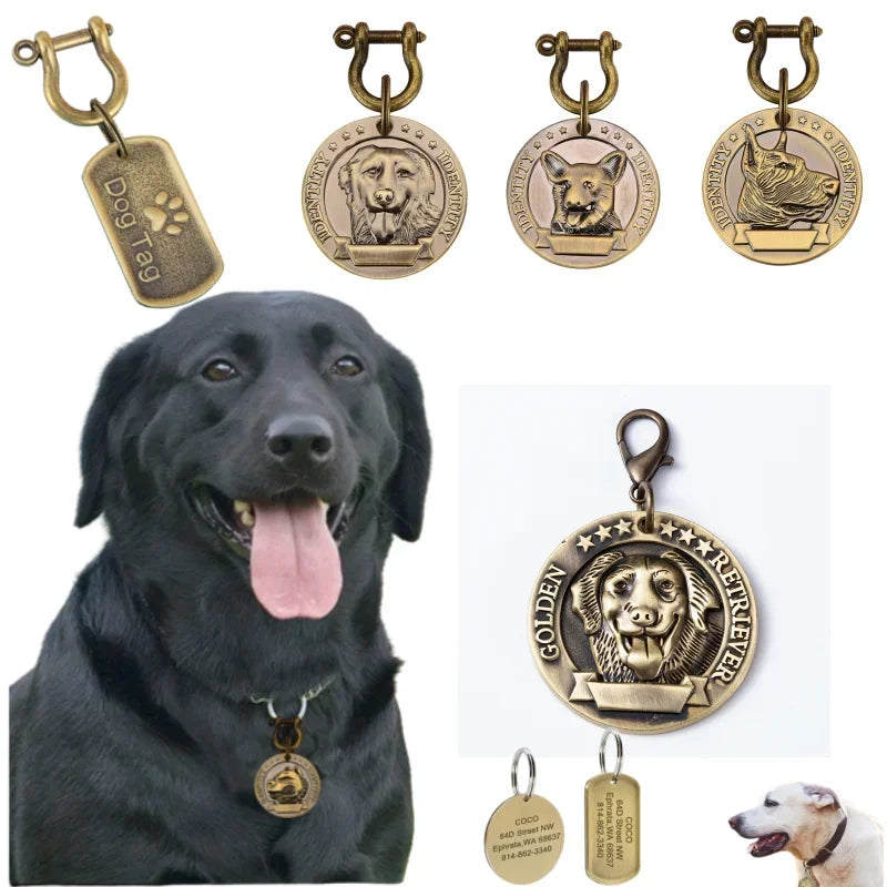 VIP Customizable Engraved Pets ID Tag for Dog Cat Bronze Nameplate Tags Personalized  Address Number Dogs Collar ID Pendant Custom Tags