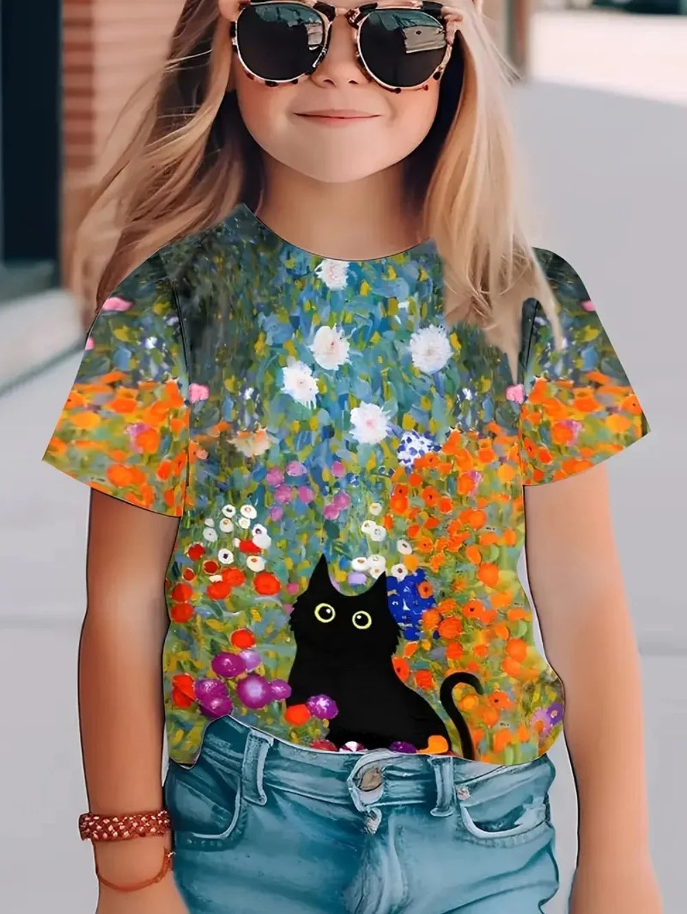 Children T-shirt Fashion Simple Styl Round Neck Short Sleeved T-Shirt Casual Vintage Outdoors Quick-Drying T-Shirt for Girl