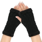 Winter Half Palm Glove For Womens Girls Knitted Fingerless Hand Mitten Fuzzy Fleece Lined Wrist Warmer Solid Color Armer Warmer