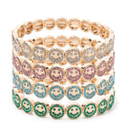 2024 New Happy Bangle Paved Diamond Enamel Beaded Bracelets For Women Boho Gold Color Elastic Bracelets