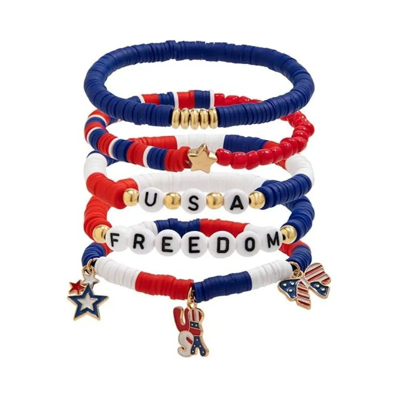 4th of July Outfits Bracelets For Women 3-7 Pack Patriotic Bracelet Decoration for Independence Day Celebration Jewelry Gifts
