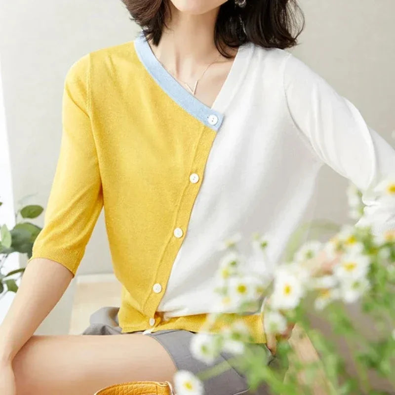 Women's Cardigans V Neck Thin Summer Korean Style Streetwear Fashion Ladies Knit Sweaters Wear To Work Chic New in Knitwear 2024