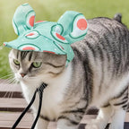 Pet Hats  With Ear Holes Cat Ears Flower Stripe Bucket Hat Dogs Breathable Fisherman Cap Adjustable Puppy Kitten Sun Hat Soft