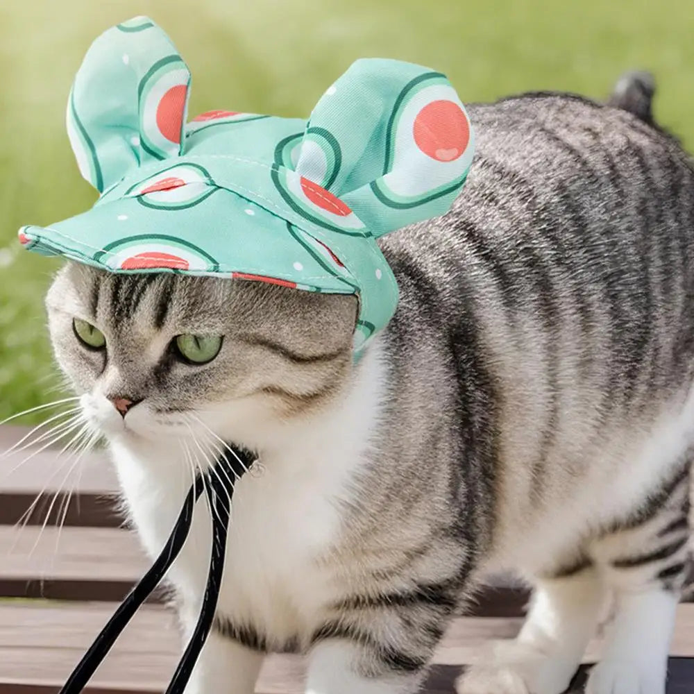 Pet Hats  With Ear Holes Cat Ears Flower Stripe Bucket Hat Dogs Breathable Fisherman Cap Adjustable Puppy Kitten Sun Hat Soft