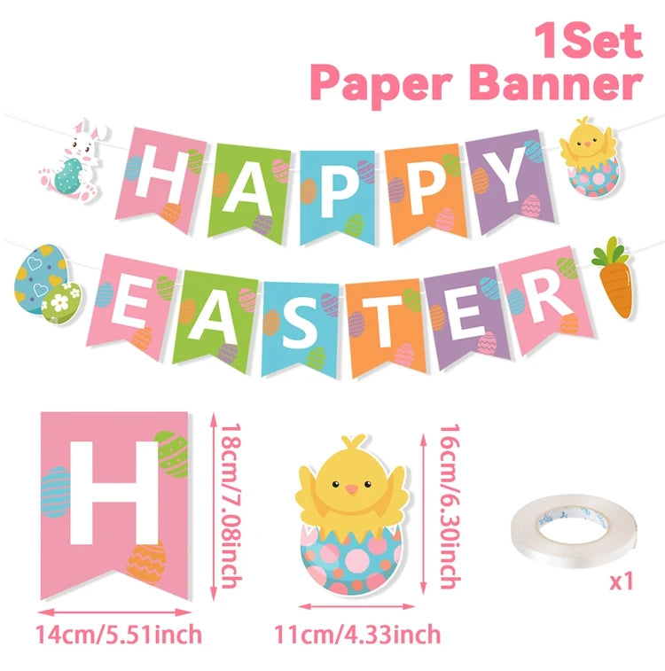 Happy Easter Banner Colorful Bunny Easter Eggs Carrot Banner Garland Signs Spring Themed 2025 Easter Day Decorations for home