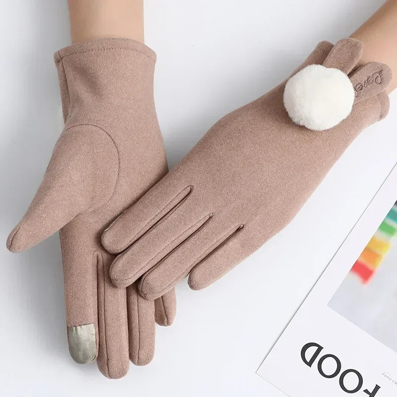 Fashion  Glove Women Vintage Winter Touch Screen Full Finger Warm Windproof Cycling Driving Female Lady Gloves Mittens
