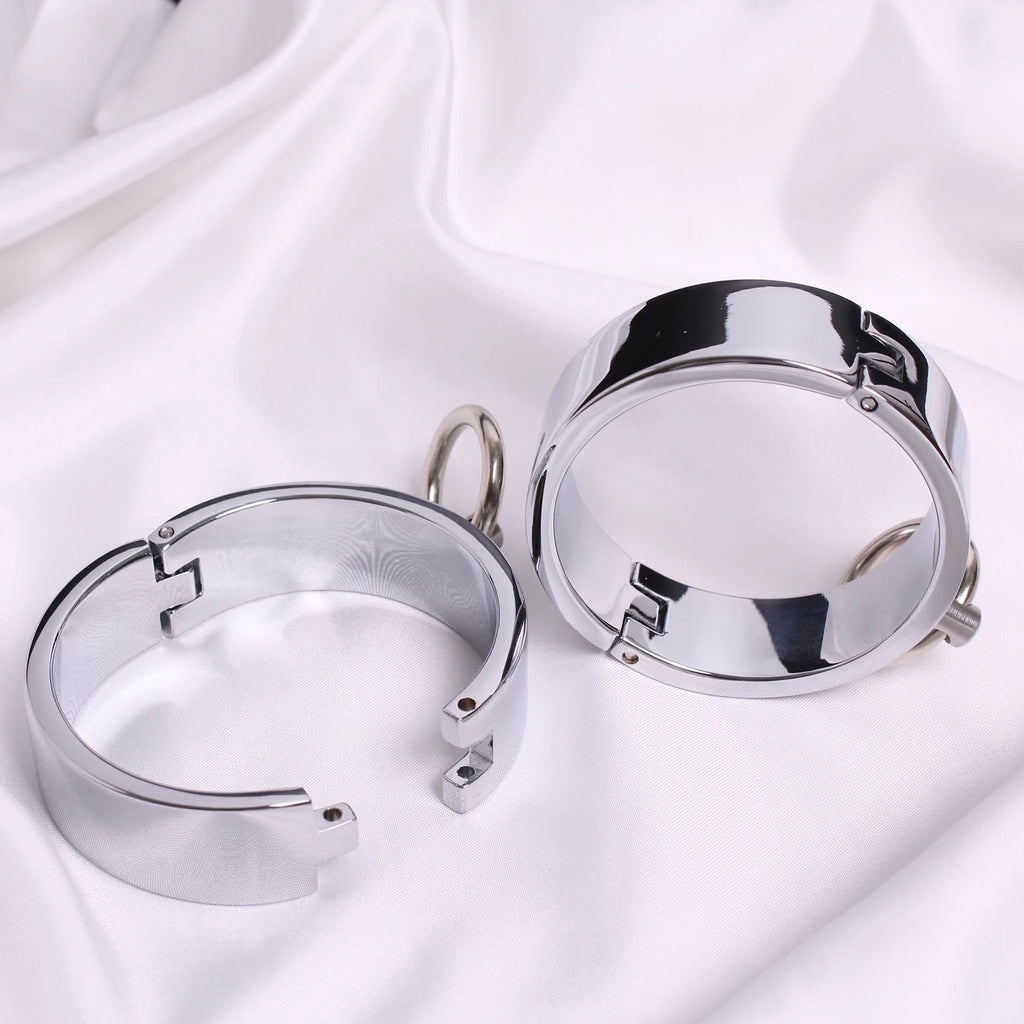 Stainless Steel Slave Handcuffs Restraint Rings Wrist Lock Ankle Cuffs Restraints Legcuffs Erotic Slave Sex Furniture Adult Toys